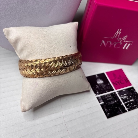 NYC II Sterling Silver Vintage Pave CZ Encrusted Woven Braid Cuff Bracelet - Picture 2 of 6